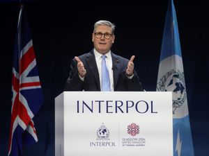 Prime Minister Sir Keir Starmer giving a speech during the Interpol General Assembly (Russell Cheyne/PA)