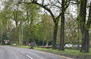 A large tree which has come down in Brampton Road, Newcastle-Under-Lyme. Photo: Simon Tagg/PA Wire