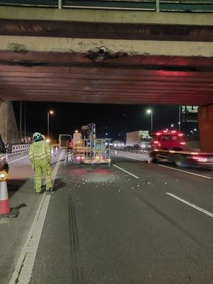 The damaged bridge on the M42