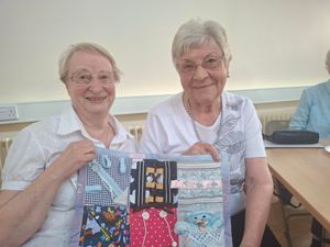 Recognised at Madeley Town Council\'s Mayor\'s Awards. Community champions Gwen Royall, left, and Margaret Bowen, with one of their sensory blanket. Picture: LDRS