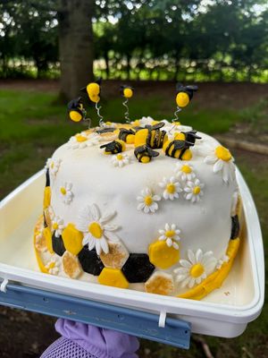 The course includes an all important coffee and cake break, which often takes a bee theme. This was made by last year's new beekeeper Justine Halifax.