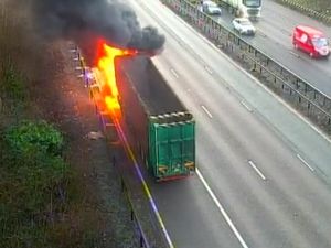Supporting image for story: M6 lorry fire causes hour-long queues as lanes reopened following blaze