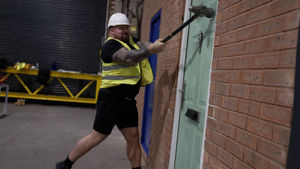 Eddie Hall visiting Latham's Security Doorsets Ltd