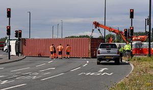 The overturned lorry on the Black Country Route. Photo: Tim Thursfield