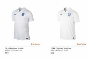 Spot the difference: England 'Match' shirt, left and England 'stadium' shirt, right