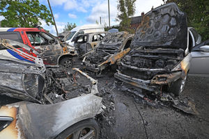 Burnt out cars at AEM group, St George's, after the blaze