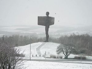 Supporting image for story: In Pictures: Snow Angel of the North as bad weather hits motorists