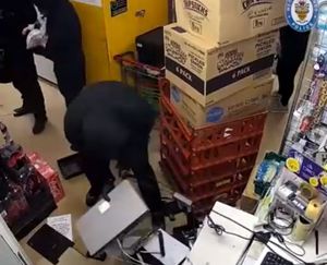 The gang was spotted on CCTV robbing a number of stores