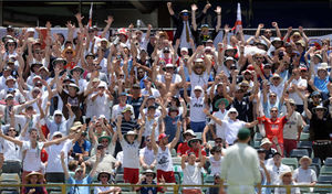 The Barmy Army sing in the stands