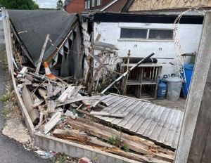 The collapsed carport and adjoining garage following the impact that happened at a bungalow in Whitchurch Road, Shrewsbury. The carport has since been dismantled and removed. Picture: LEB Architectural Design
dismantled and removed