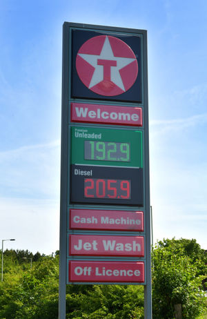 Texaco garage on Hawkes Green Road in Cannock, where petrol is 192.9 pence per litre and diesel is 205.9 pence per litre.