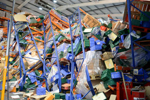 The collapsed racking at Edwards Transport in Hinstock