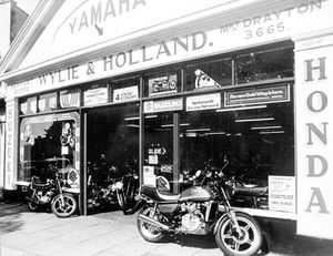 Wylie and Holland motorcycle dealers in Newport, July 28, 1980. This was used with an advertising feature on July 29, 1980, which began: 'Wyle and Holland, the Market Drayton motorcycle agents, have only been operating for five years. In that time Graham Wylie and Cliff Holland have seen their business grow from a small shed to a large showroom and workshop. Now the successful partnership has taken another big step and taken over Market Drayton's oldest motorcycle firm, Abrahams, which commenced 45 years ago. The deal includes Abraham's successful Newport branch...' 