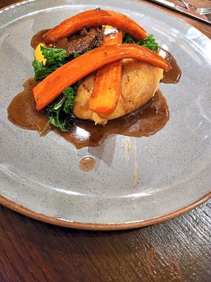 The well- presented and very tender short rib beef served with celeriac mash