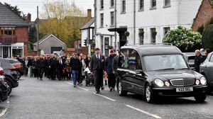 The military funeral of Northern Ireland veteran Luke Smith, at St Michael's and All Angels Church, Penkridge.