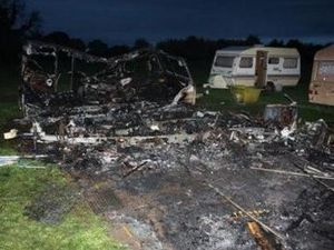 Supporting image for story: Watch: Caravans and 4X4 destroyed in blaze on Shropshire border