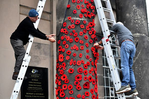 The Castlefields Yarn Bombers have knitted poppies to go on display at St Chad's Church, Shrewsbury