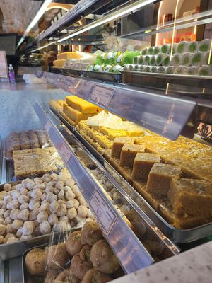 A fine line of Indian sweet and savoury snacks are available to buy