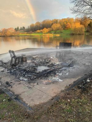 The fire completely destroyed the starter hut at the Sailing club. Photo: Tony Sutton