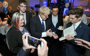 Boris chats with guests at the Premier Suite in Cannock