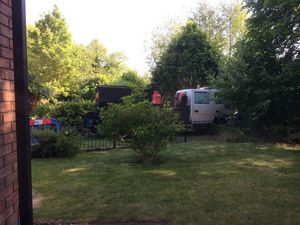 Picture provided by neighbours shows where the truck came to rest, on the public footpath. 