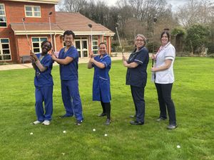 Seven Hospice doctors and nurses getting into the swing ahead of the event.