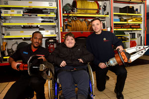 Charlie getting a first-hand look at some heavy duty equipment