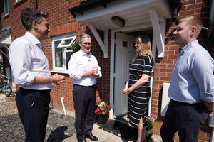 Prime Minister Sir Keir Starmer, Energy Security Ed Miliband and Jacob Collier, MP for Burton and Uttoxeter, meet with Nicola Saint at her home in Rocester