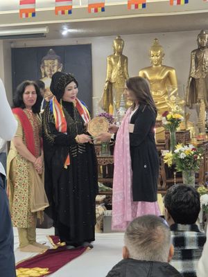 Left to right: Mrs Rekha Paul, HRH Maha Putri, Mrs Mahey.