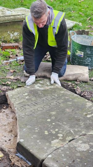 The stone being put back in place.