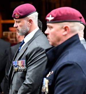 The military funeral of Northern Ireland veteran Luke Smith, at St Michael's and All Angels Church, Penkridge.