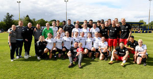 Danielle Jones' husband Owen and son Harry at the front with the teams