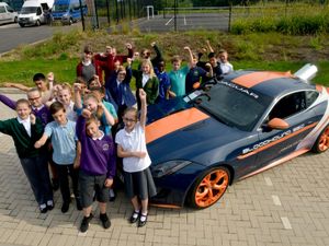 Supporting image for story: Car used in Bloodhound project is star attraction at Telford school
