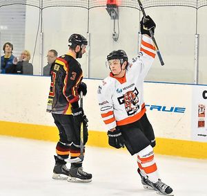Ice and easy – Tigers’ goalscorer James Smith celebrates netting against Sharks