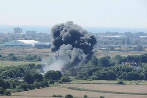 The scene of the crash in 2015 involving a plane near Shoreham Airshow in West Sussex (@keirstanding/PA Wire)
