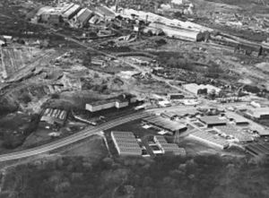 An aerial view of Dudley Enterprise Zone in April, 1983, with industrial units starting to spring up along the Pedmore Road. Merry Hill farm is in the centre of the picture, with Round Oak steelworks, which would be added in 1984, at the top 