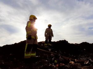 Firefighters have been finishing off extinguishing the blaze at Granville Recycling Centre