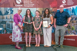 CIEEM Award
Pictured left to right: Penny Lewns president of CIEEM, Emily Cowell, ecologist at Canal & River Trust, Chloe Walker, former ecologist at Canal & River Trust, Laura O’Connor, Unlocking Biodiversity project manager at Canal & River Trust and Ton Smith Managing Director at SK Biocensus.