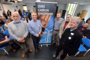 Zero Carbon Shropshire:: Chair of Trustees Chris Deaves, Councillor Ian Nellins, Laurence Kinnersley from Shropshire Wildlife Trust, meeting chair Jess Walton and Councillor Julian Dean
