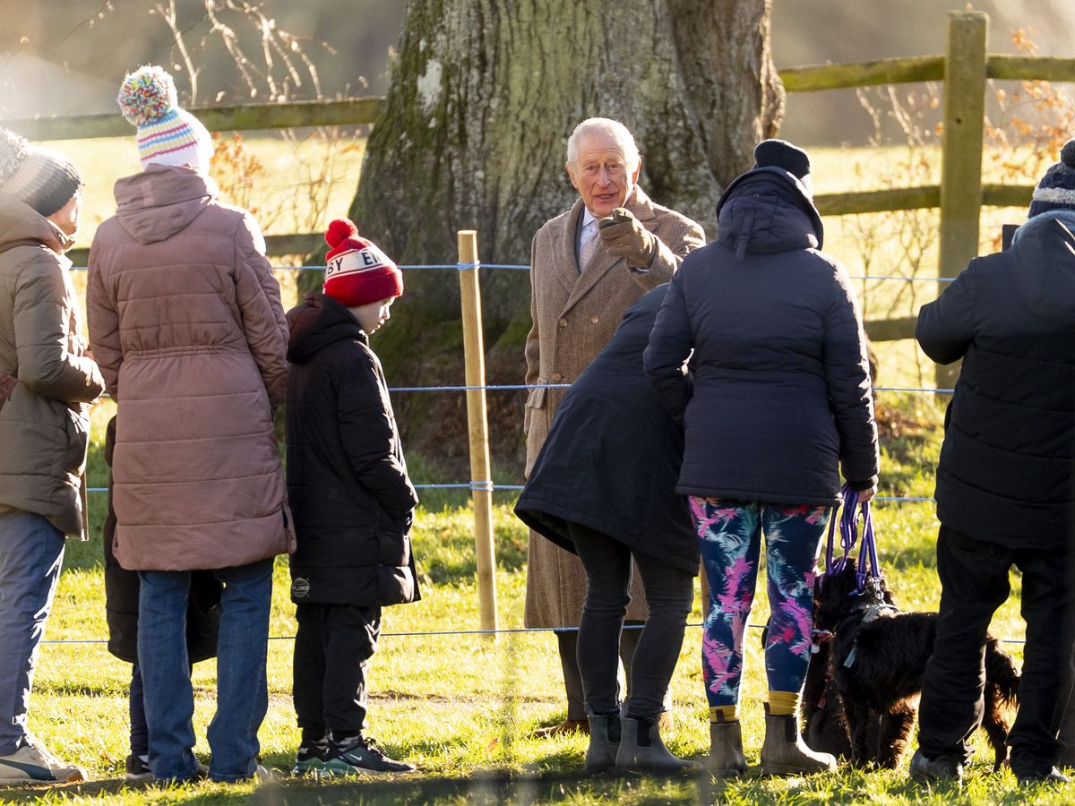 King meets child on a tricycle after Sandringham church service