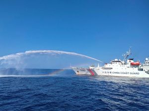 Supporting image for story: Chinese ship fires water cannons at Philippine vessel in disputed sea area