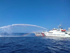 Supporting image for story: Chinese ship fires water cannons at Philippine vessel in disputed sea area