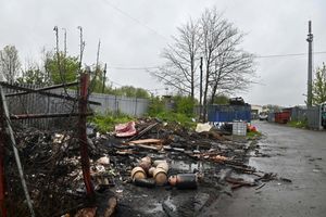 What appears to be the remains of a unit after the fire. 