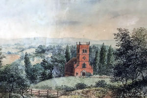 The old 'Red Church' at Jackfield as seen in a painting of about 1874. Picture courtesy of Margaret Beddow.