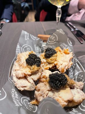 Fried chicken with Exmoor caviar from chef Brad Carter at Aston Villa's 150 Club