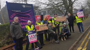 The picket line at the university's Walsall campus