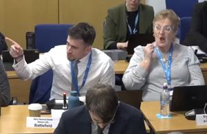 Councillor Harry-Hancock Davies directs his anger at the Conservative Group for, what he says, was "trashing staff, and trashing Shropshire Council's finances." Picture: Shropshire Council's YouTube page