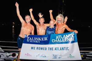 The Wrekin Rowers celebrate reaching Antigua. Photo: Penny Bird for Atlantic Campaigns