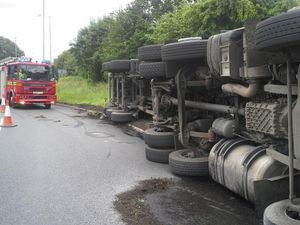 Supporting image for story: Driver injured after lorry overturns blocking Brownhills island