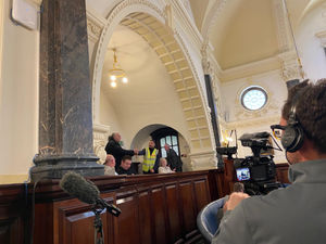 Members of the Stafford Campaign Against Racism and Fascism interrupt the full council meeting at Staffordshire County Council. Photo by Phil Corrigan. Free for all LDRS partners to use. 
